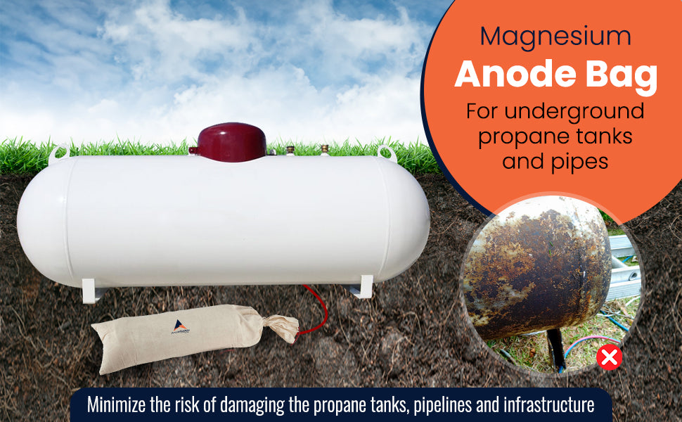 Magnesium Anode Bag 9lbs 1.7V, INCL 32 ft. of 8 AWG red XLPE/PVC cable, anode bag for propane tanks